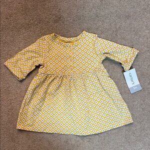 Carter's Yellow and White Pleated Sundress with Peter Pan Collar